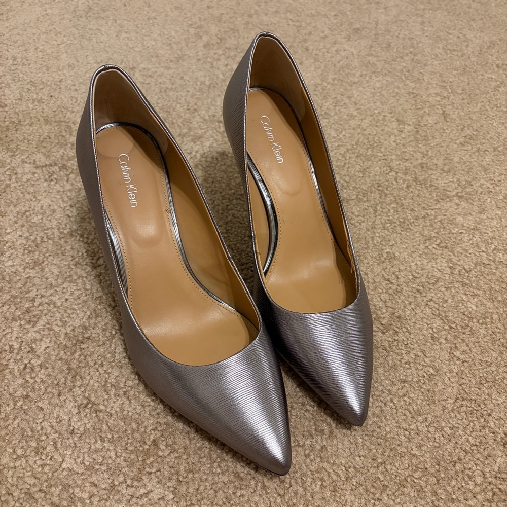 Calvin Klein Silver Pointed-Toe Pumps